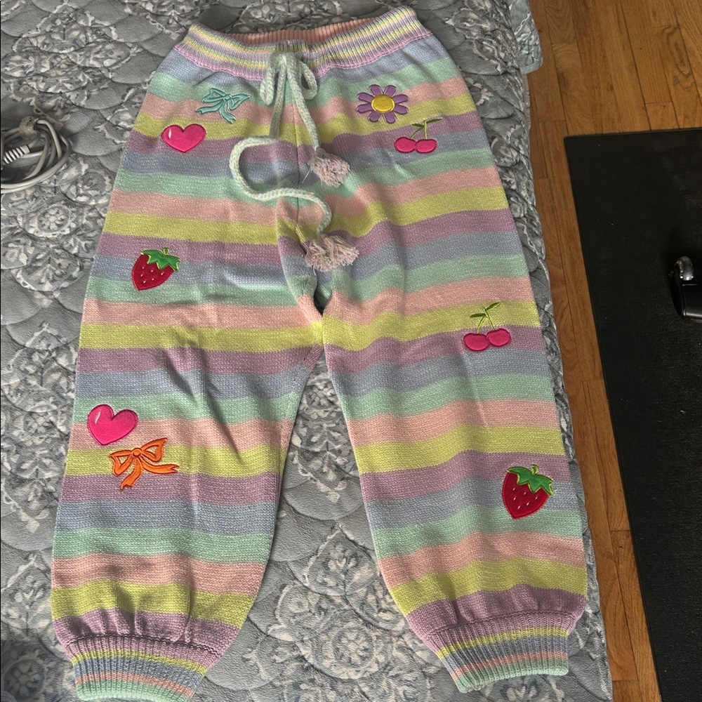 Colorful Striped Joggers with Fun Patches